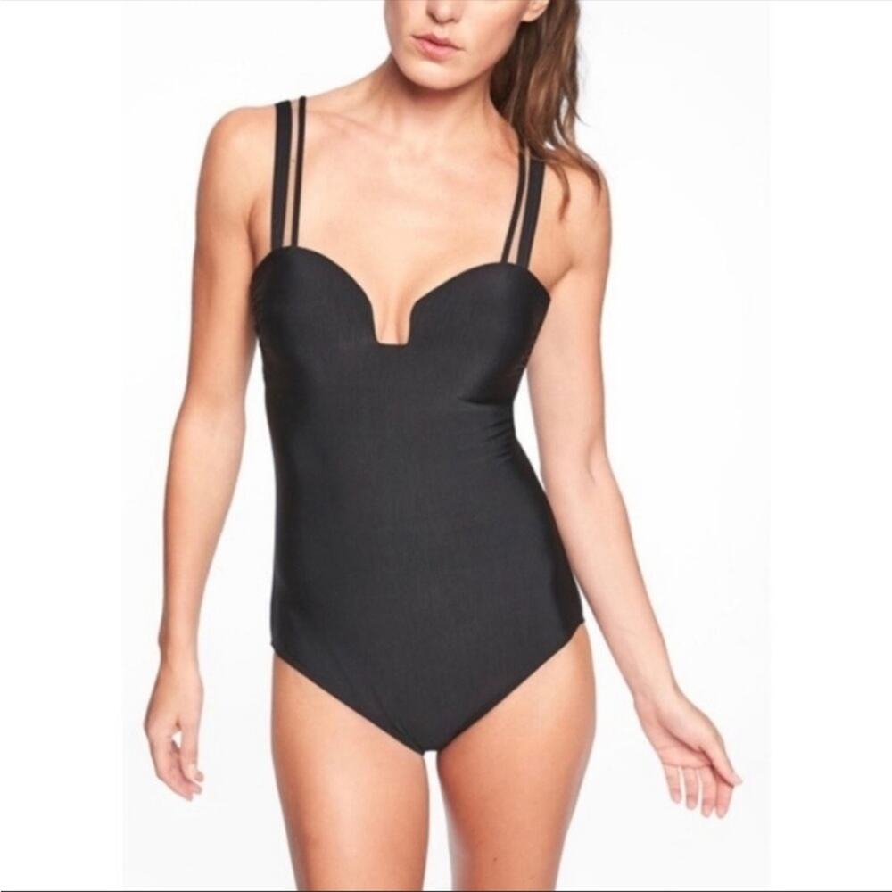 Athleta Aqualuxe Square Plunge One Piece Swimsuit Size Small NWT‎